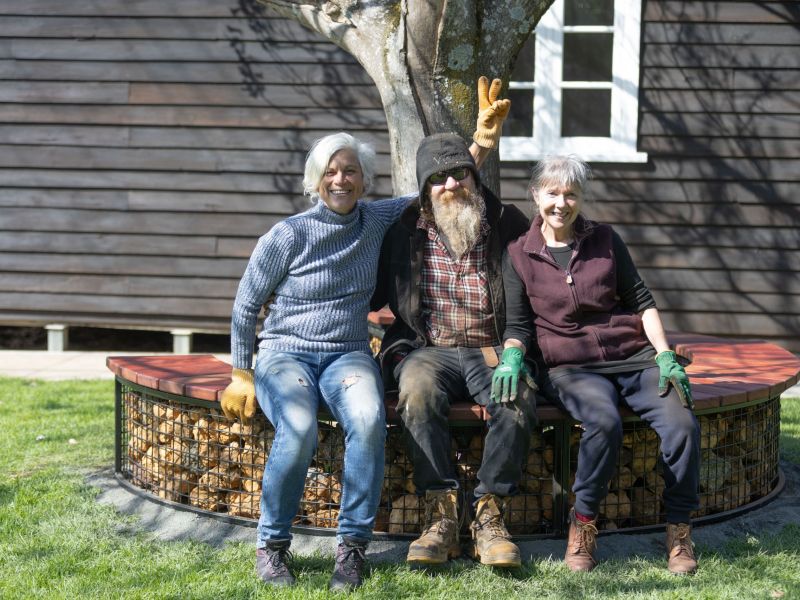Witchcliffe Community members happy with their work in installing the gabion seats
