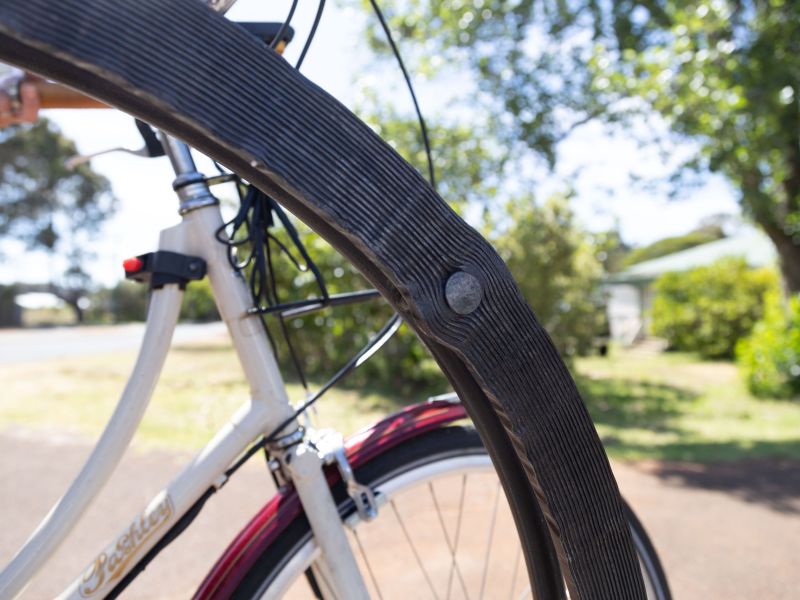 Detail of the bike racks - created by blacksmith, James Huston to represent the rings in trees